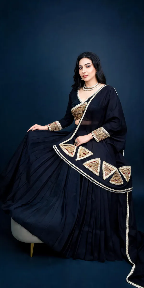 Black_Khadi_Cotton_Embellished_Flared_Lehenga_Choli_Set_For_Women
