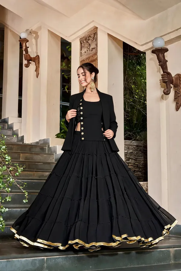 Black_Featherlight_Flared_Lehenga_Set_With_Koti_For_Women