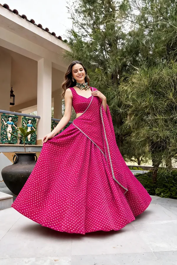 Pink_Georgette_Flared_Lehenga_Choli_Set_With_Dupatta_For_Women