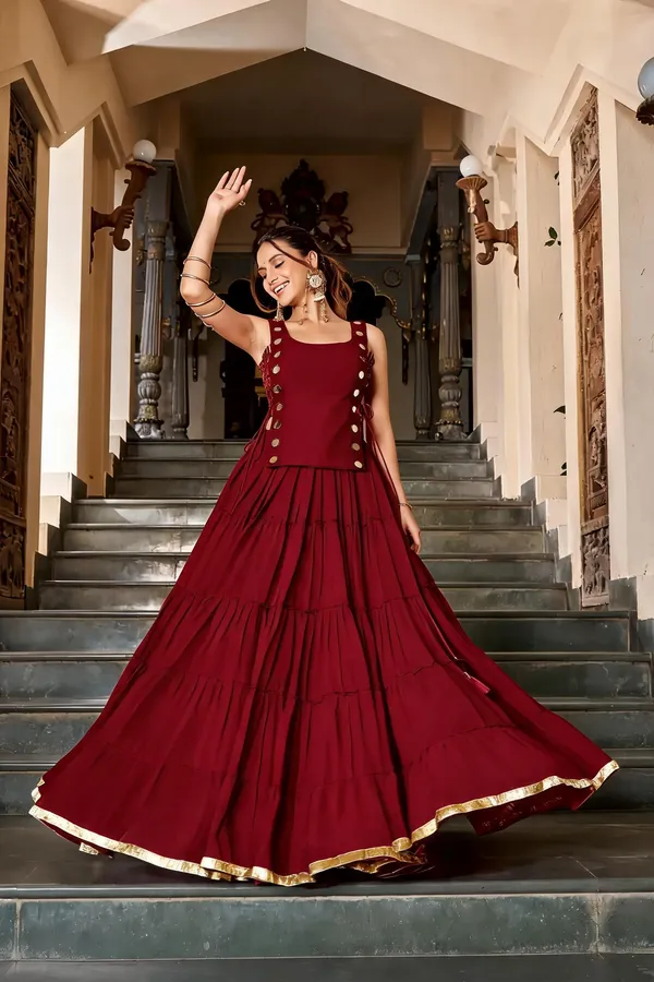 Maroon_Featherlight_Sleeveless_Flared_Lehenga_Set_With_Koti_For_Women