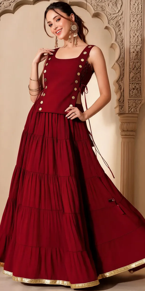 Maroon_Featherlight_Sleeveless_Flared_Lehenga_Set_With_Koti_For_Women