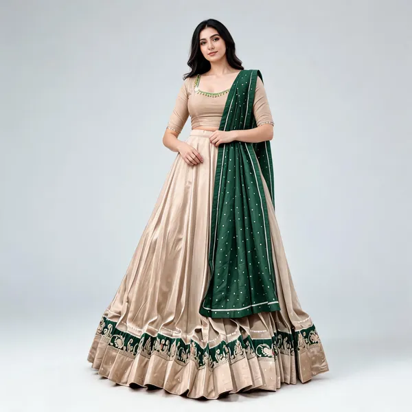 Beige_Chanderi_Silk_Flared_Lehenga_Choli_Set_With_Dupatta_For_Women
