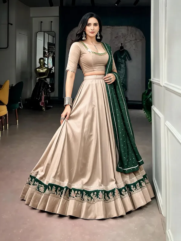 Beige_Chanderi_Silk_Flared_Lehenga_Choli_Set_With_Dupatta_For_Women