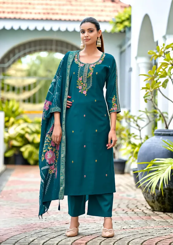 Teal_Blue_Viscose_Straight_Embroidered_Kurta_Suit_Set_For_Women