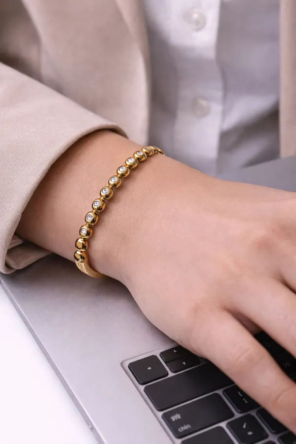 18k_gold_PVD_plated_Beaded_Bangle_For_Women