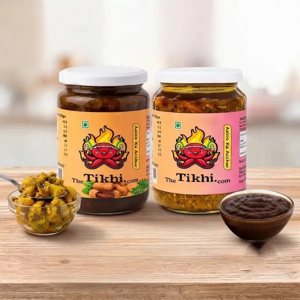 The_Tikhi_Aaloo_Ka_Achar_Spicy_Potato_Pickle_In_Mustard_Oil_500G_And_Imli_Chutney_Sweet_Tangy_Tamarind_Chutney_500G