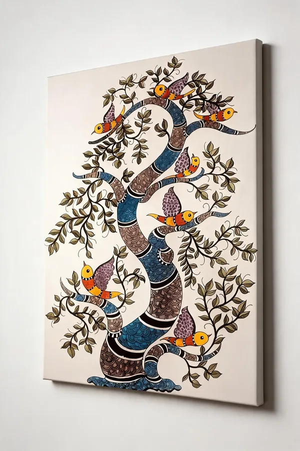 Madhubani_Bird_Tree_Wall_Art__Canvas_Roll