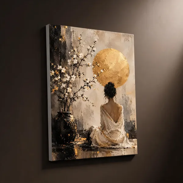 Textured_Abstract_Woman_And_Golden_Moon_Wall_Art__Canvas_Roll