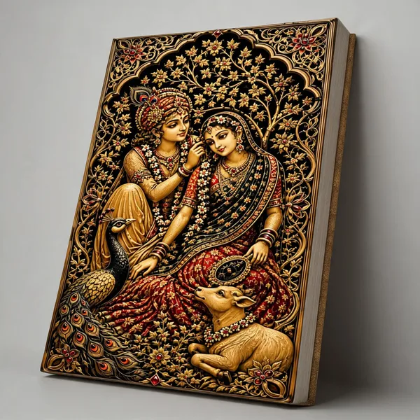 Radha_Krishna_Peacock_And_Deer_Religious_Wall_Art__Canvas_Roll
