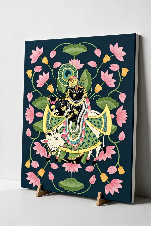 Traditional_Krishna_And_Cow_Religious_Wall_Art__Canvas_Roll