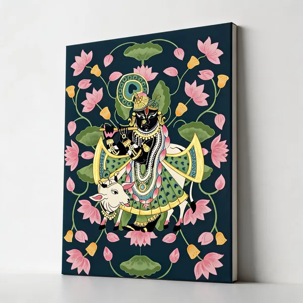 Traditional_Krishna_And_Cow_Religious_Wall_Art__Canvas_Roll