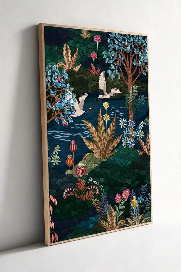 Artistic_Botanical_Pattern_With_Bird_Painting_400_Gsm_Gallery_Wrapped_Canvas_On_Premium_1_5x1_5_Inch_Pine_Wood_Frame_Gallery_Wrapped_Ready_To_Hang
