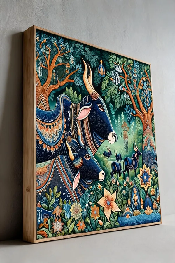 Beautiful_Cow_Painting_With_Intricated_Pattern_400_Gsm_Gallery_Wrapped_Canvas_On_Premium_1_5x1_5_Inch_Pine_Wood_Frame_Gallery_Wrapped_Ready_To_Hang