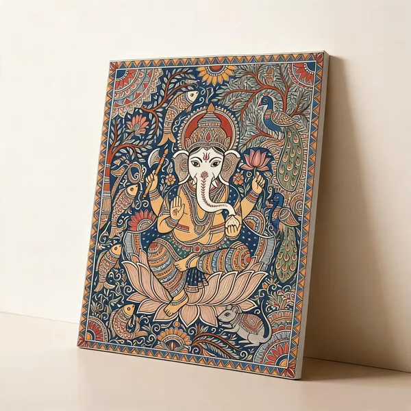 Madhubani_Ganesha_Canvas_Wall_Art_400_Gsm_Gallery_Wrapped_Canvas_Gallery_Wrapped_Ready_To_Hang