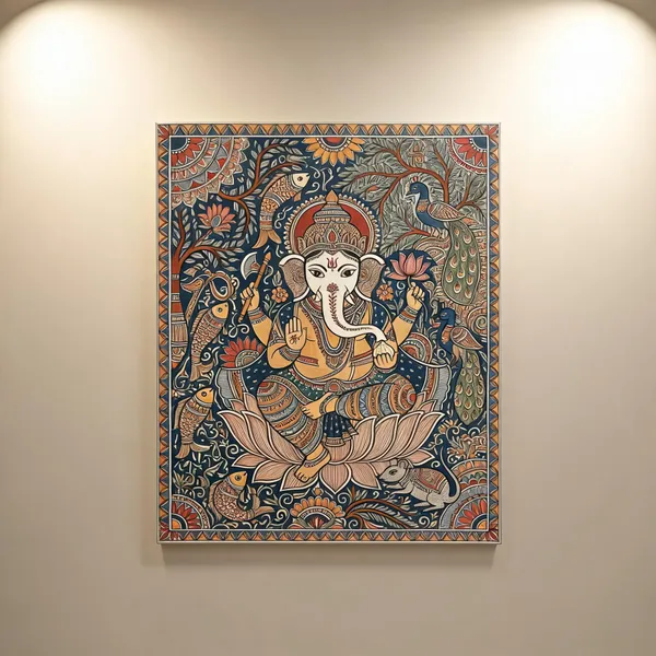 Madhubani_Ganesha_Canvas_Wall_Art_400_Gsm_Gallery_Wrapped_Canvas_Gallery_Wrapped_Ready_To_Hang