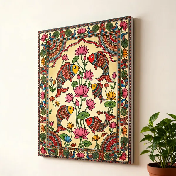 Madhubani_Folk_Canvas_Wall_Art_Fish_400_Gsm_Gallery_Wrapped_Canvas_Gallery_Wrapped_Ready_To_Hang