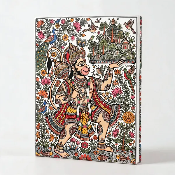 Madhubani_Folk_Canvas_Wall_Art_Lord_Hanuman_400_Gsm_Gallery_Wrapped_Canvas_Gallery_Wrapped_Ready_To_Hang