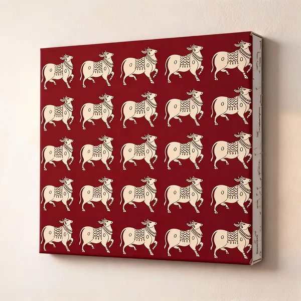 Kalamkari_Canvas_Wall_Art_Cow_400_Gsm_Gallery_Wrapped_Canvas_Roll