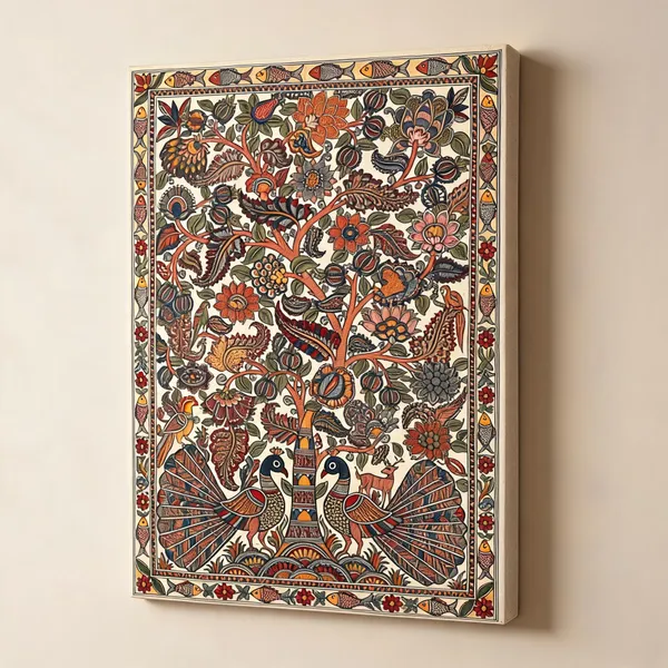 Kalamkari_Canvas_Wall_Art_Floral_And_Peacock_Motifs_400_Gsm_Gallery_Wrapped_Canvas_Gallery_Wrapped_Ready_To_Hang