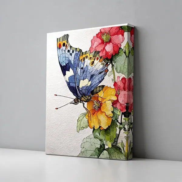 Canvas_Wall_Art_Water_Colour_Flowers_Butterfly_Botanical_400_Gsm_Gallery_Wrapped_Canvas_Gallery_Wrapped_Ready_To_Hang