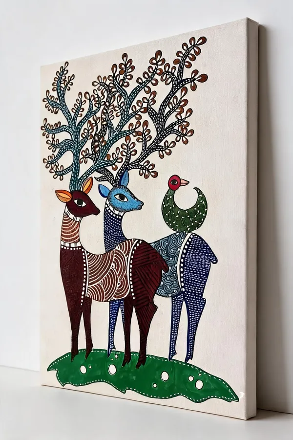 Madhubani_Folk_Art_Deer_And_Peacock_Painting__Canvas_Roll