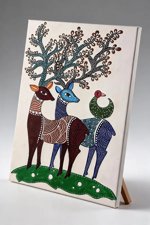 Madhubani_Folk_Art_Deer_And_Peacock_Painting__Canvas_Roll