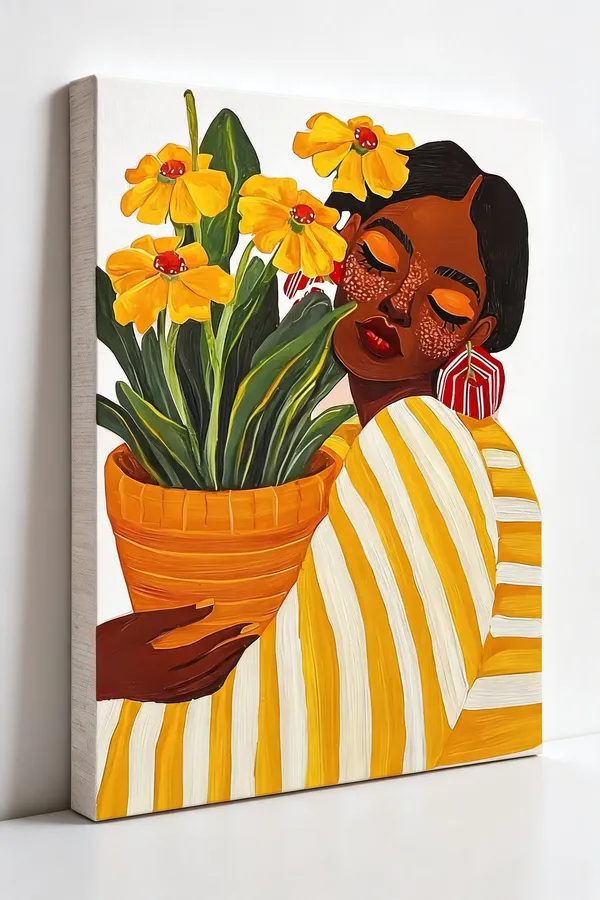 Illustrated_Floral_Portrait_Woman_Holding_Plant_Wall_Art__Canvas_Roll
