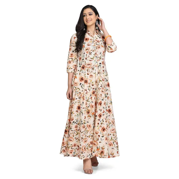 Off_White_Cotton_Floral_Print_Flared_A-Line_Long_Kurta_For_Women