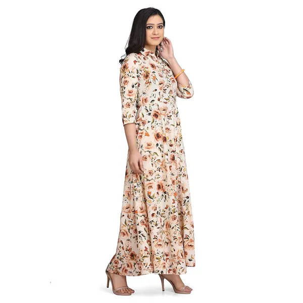 Off_White_Cotton_Floral_Print_Flared_A-Line_Long_Kurta_For_Women