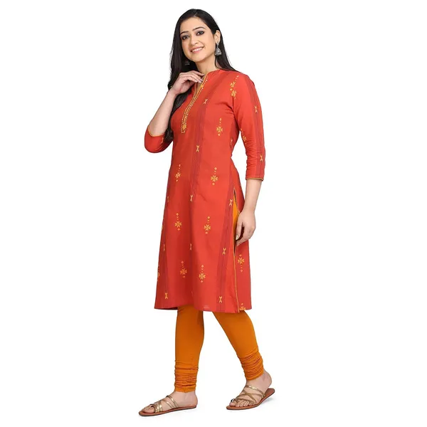 Orange_Mangalgiri_Cotton_A-Line_Kurta_For_Women