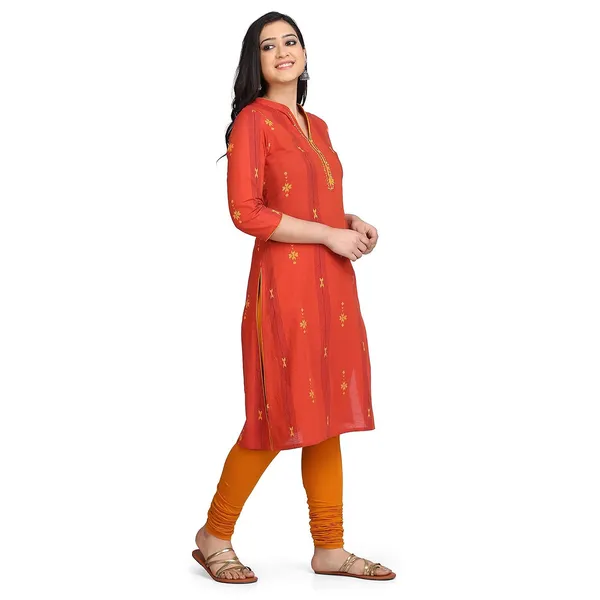 Orange_Mangalgiri_Cotton_A-Line_Kurta_For_Women