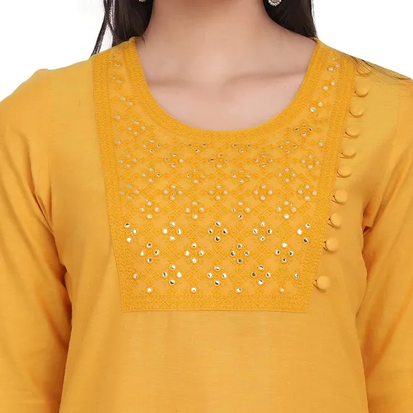 Marigold_Yellow_Mangalgiri_Cotton_Embroidered_Straight_Kurta_Pant_Set_For_Women