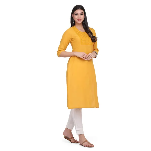 Marigold_Yellow_Mangalgiri_Cotton_Embroidered_Straight_Kurta_Pant_Set_For_Women