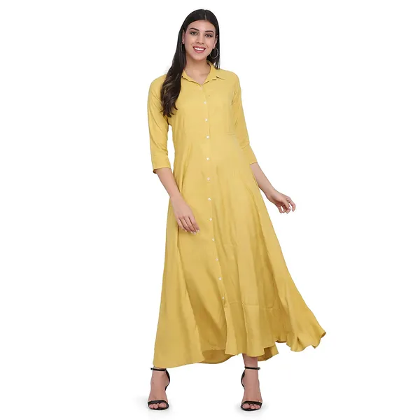 Ochre_Viscose_Jacquard_Flared_Maxi_Dress_For_Women
