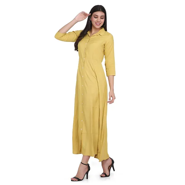 Ochre_Viscose_Jacquard_Flared_Maxi_Dress_For_Women