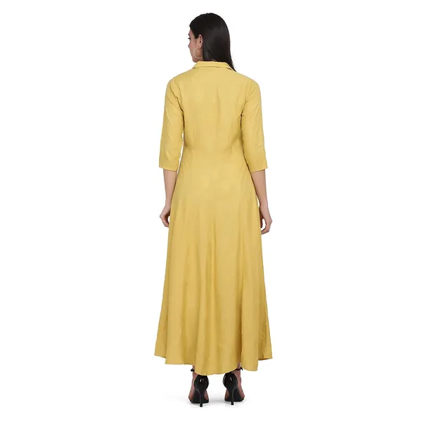 Ochre_Viscose_Jacquard_Flared_Maxi_Dress_For_Women
