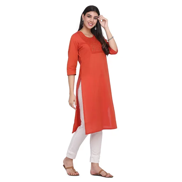 Rust_Mangalgiri_Cotton_Embroidered_Straight_Kurta_For_Women