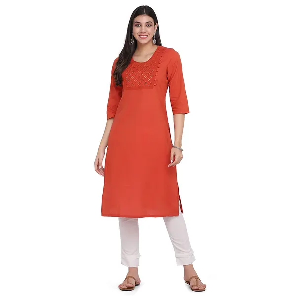 Rust_Mangalgiri_Cotton_Embroidered_Straight_Kurta_Pant_Set_For_Women