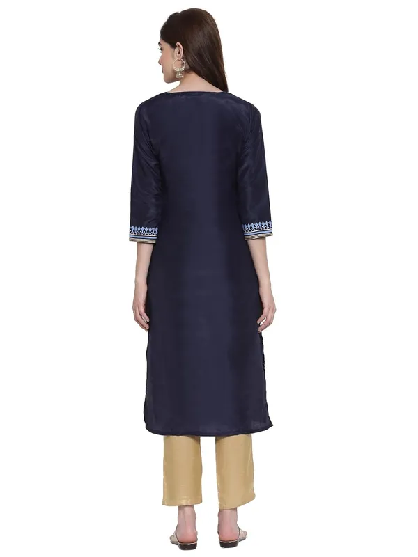 Navy_Blue_Shantung_Straight_Kurta_With_Gold_Embellishments_For_Women