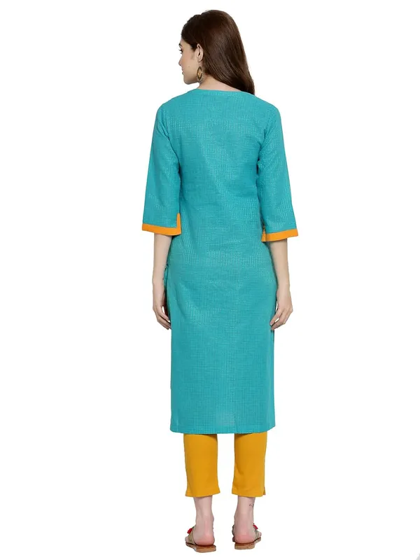Turquoise_Mangalagiri_Cotton_Dobby_Weave_Straight_Kurta_For_Women