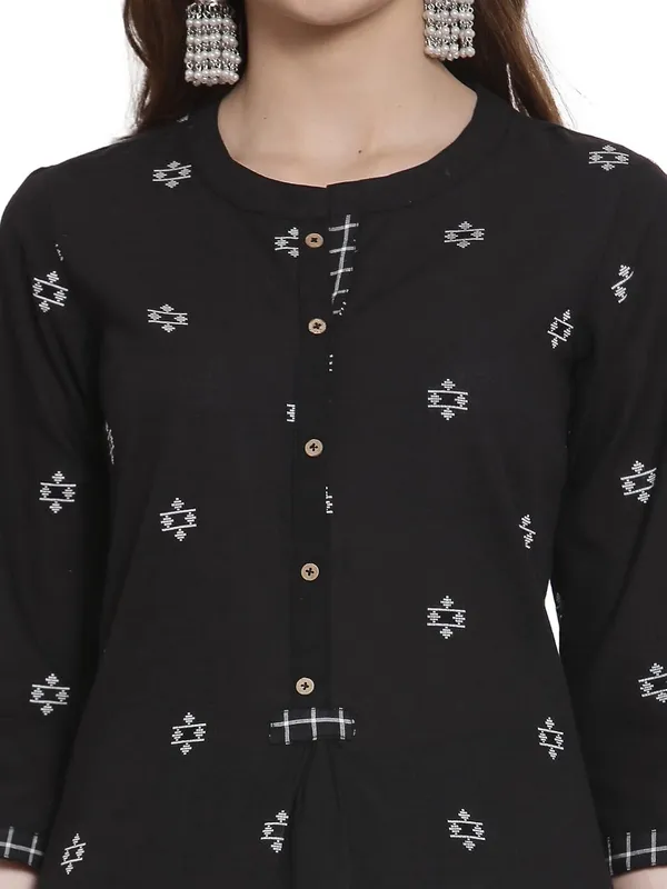 Black_Mangalagiri_Cotton_A-Line_Kurta_Pant_Set_For_Women