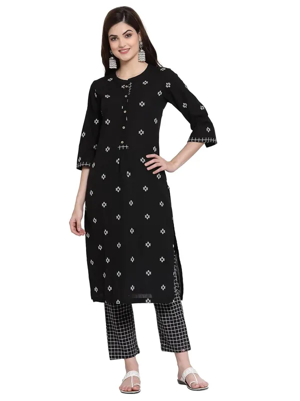 Black_Mangalagiri_Cotton_A-Line_Kurta_Pant_Set_For_Women