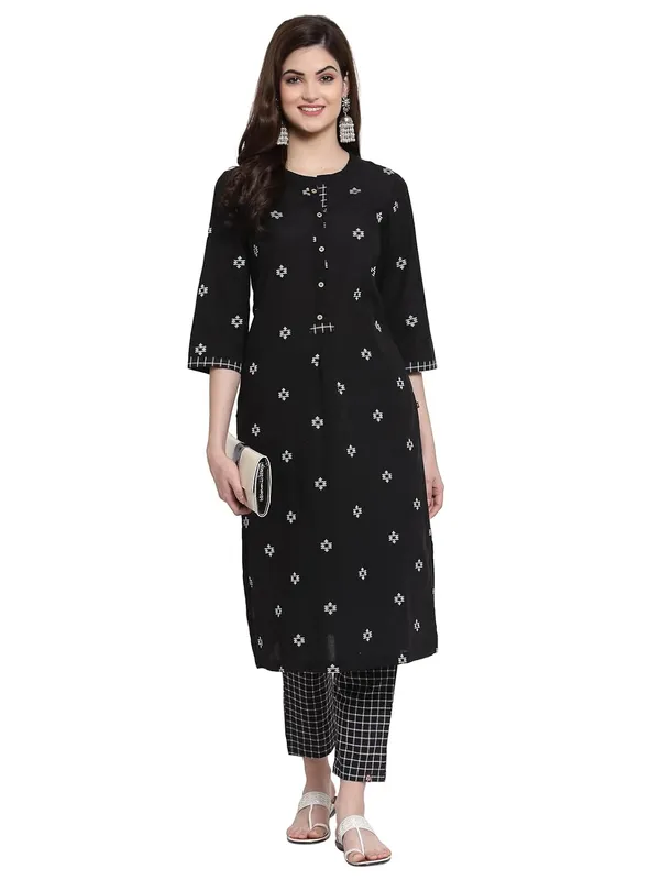 Black_Mangalagiri_Cotton_A-Line_Kurta_Pant_Set_For_Women