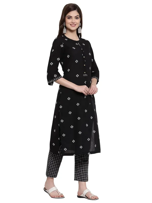 Black_Mangalagiri_Cotton_A-Line_Kurta_Pant_Set_For_Women