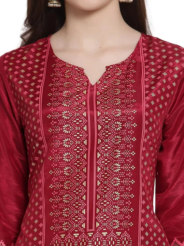 Red_Shantung_Straight_Kurta_With_Gold_Embellishments_For_Women