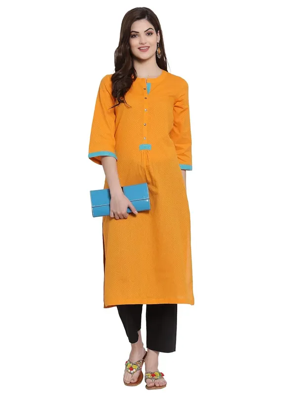 Orange_Mangalagiri_Cotton_Dobby_Weave_Straight_Kurta_For_Women