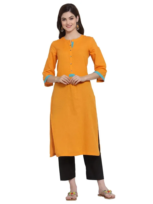 Orange_Mangalagiri_Cotton_Dobby_Weave_Straight_Kurta_For_Women