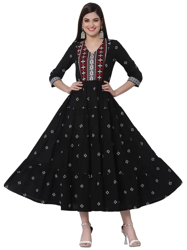 Black_Mangalgiri_Cotton_Tiered_A-Line_Maxi_Dress_For_Women