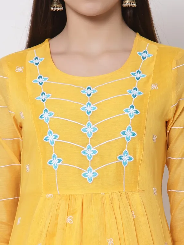 Ochre_Chanderi_Cotton_Silk_A-Line_Kurta_Pant_Set_For_Women