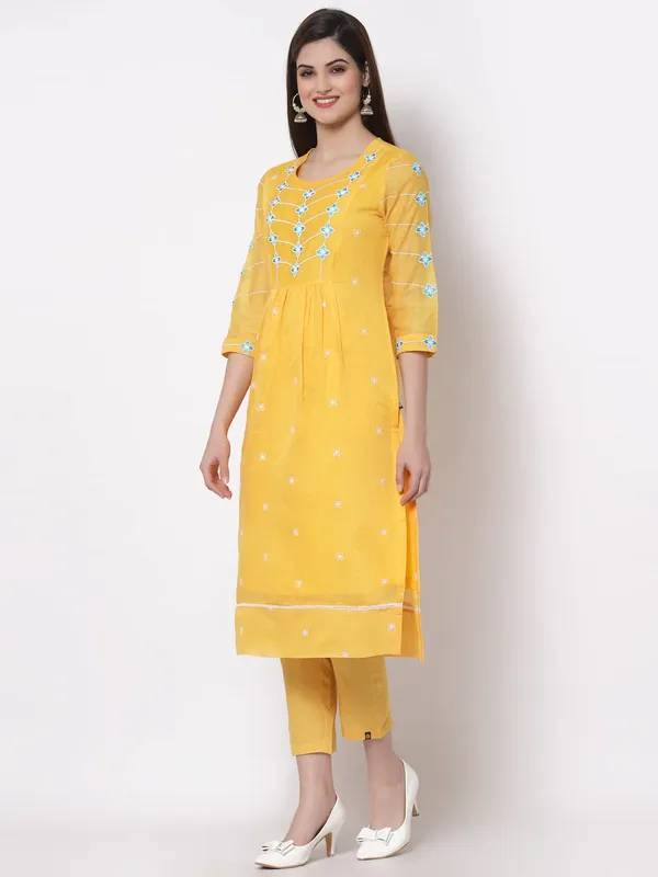 Ochre_Chanderi_Cotton_Silk_A-Line_Kurta_Pant_Set_For_Women
